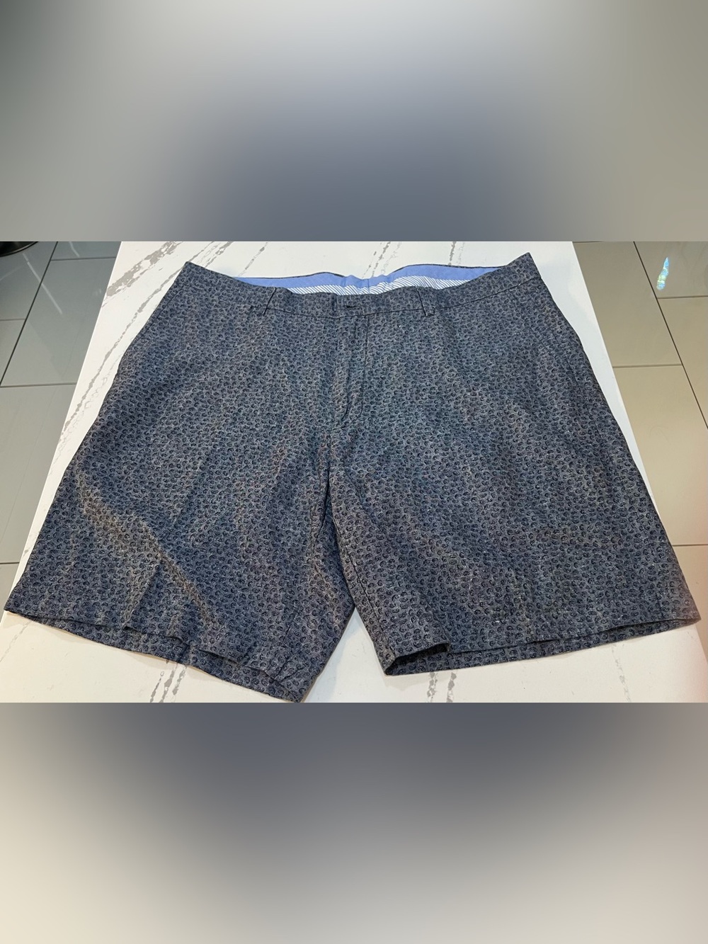 Peter Millar Navy Micro-Paisley Flat Front Shorts